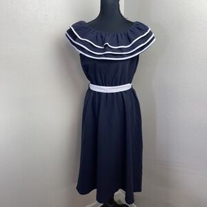 Voodoo Vixen Dress Women's Medium Blue Belted 60's Inspired Sailor Nautical